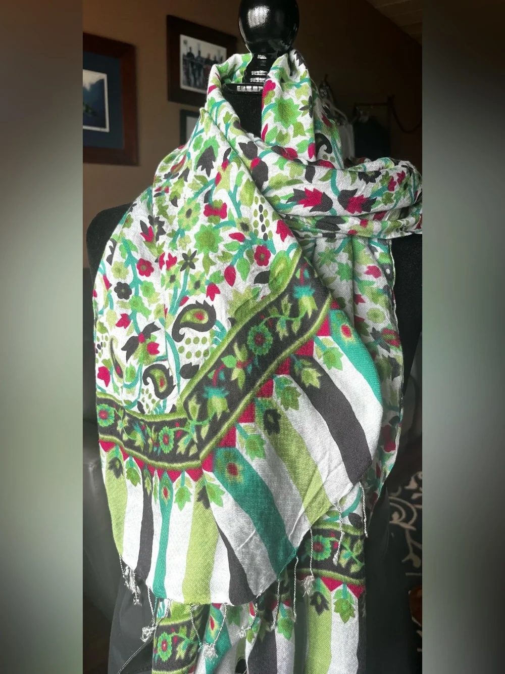 Floral Green Multi-Color Lightweight Scarf - Women Accessories